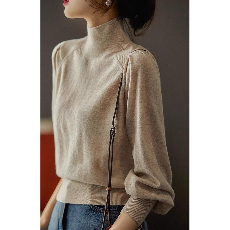 Fashion New Autumn Winter Long Sleeve Knitted Women Sweater Half High Collar Black Knitted Sweaters Pullovers Women Tops JJ43