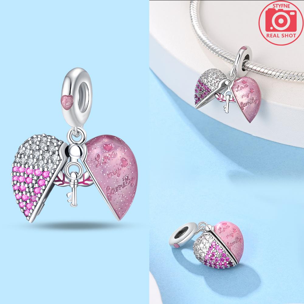 Copper Charms Original Pink Zircon Heart Butterfly Castle Rabbit Beads Fit Bracelet Women Accessories Diy Jewelry Gift