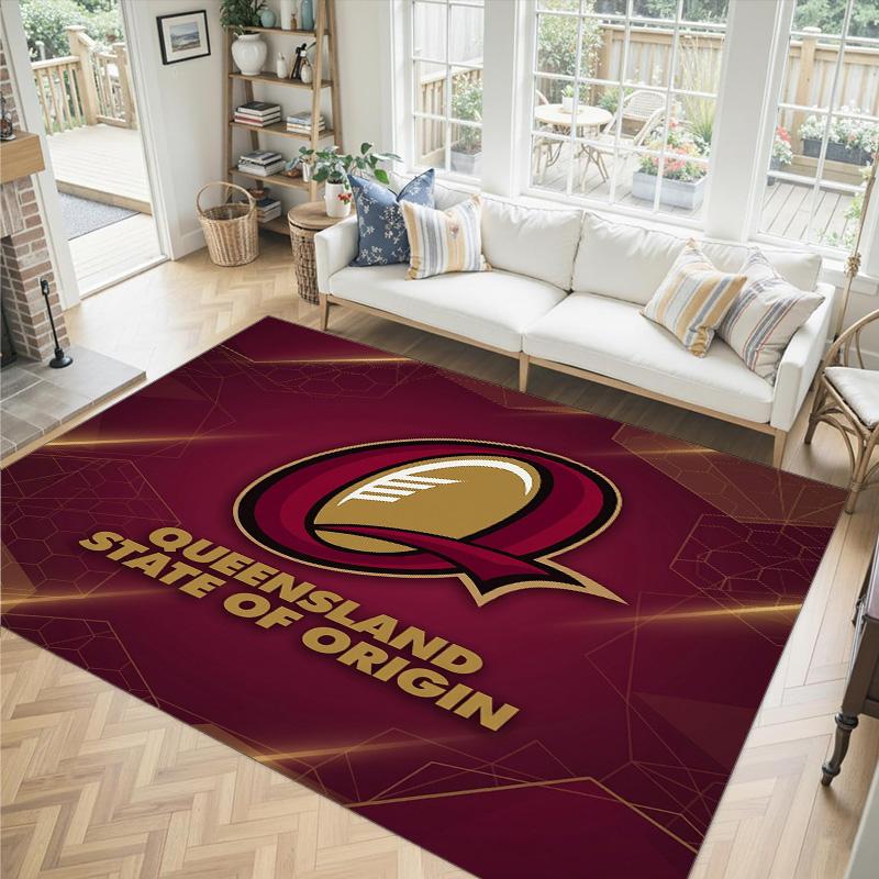 Queensland Maroons Design Crystal Velvet Carpet Cozy Non?Slip Printed Rug For Bedroom Living Room Entrance