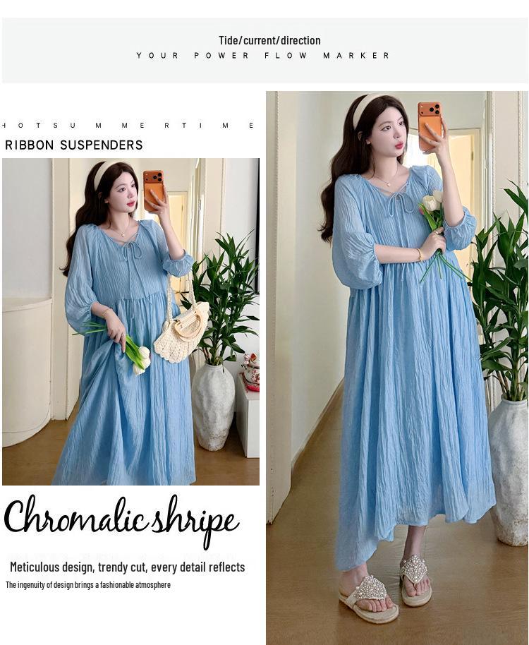 2026 Korean Loose-Fit Maternity Cotton Linen Dress