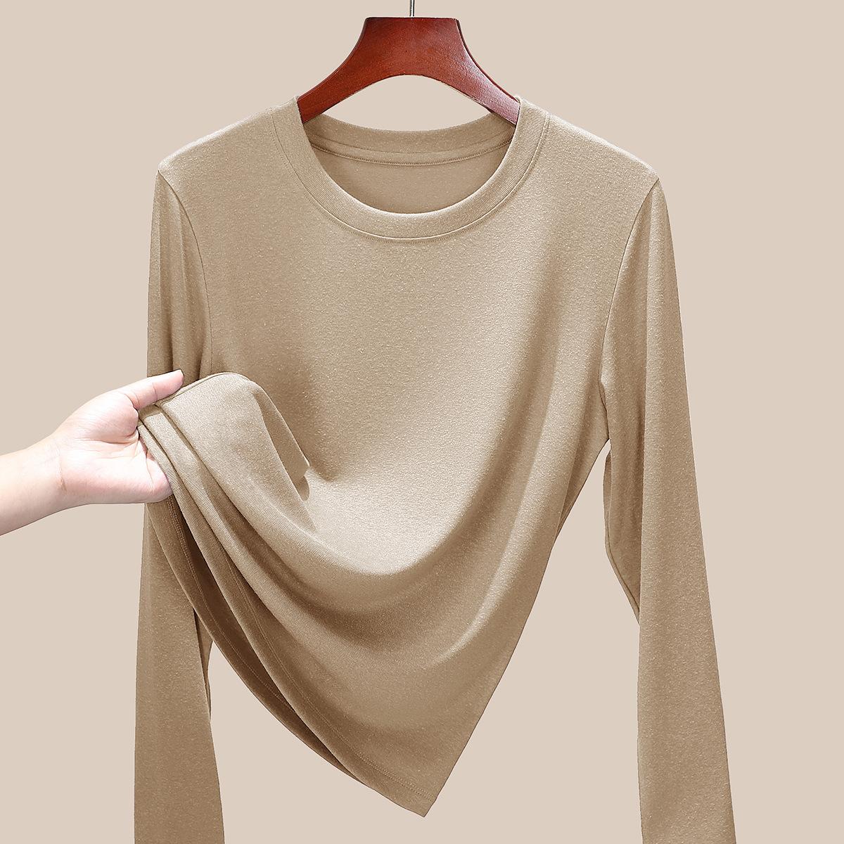 

Женская тонкая базовая футболка с круглым вырезом [Тенсел + шерсть] для ношения под одеждой, новый облегающий топ XXXL