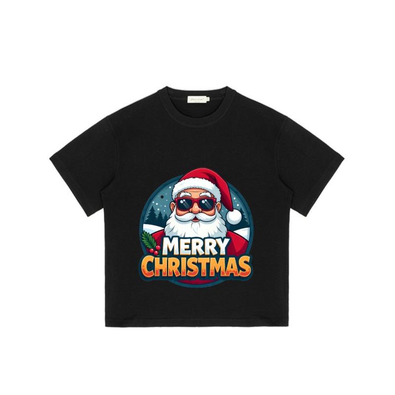 Christmas T Shirt Black Santa Claus with Sunglasses Merry Christmas Print for Holiday Party