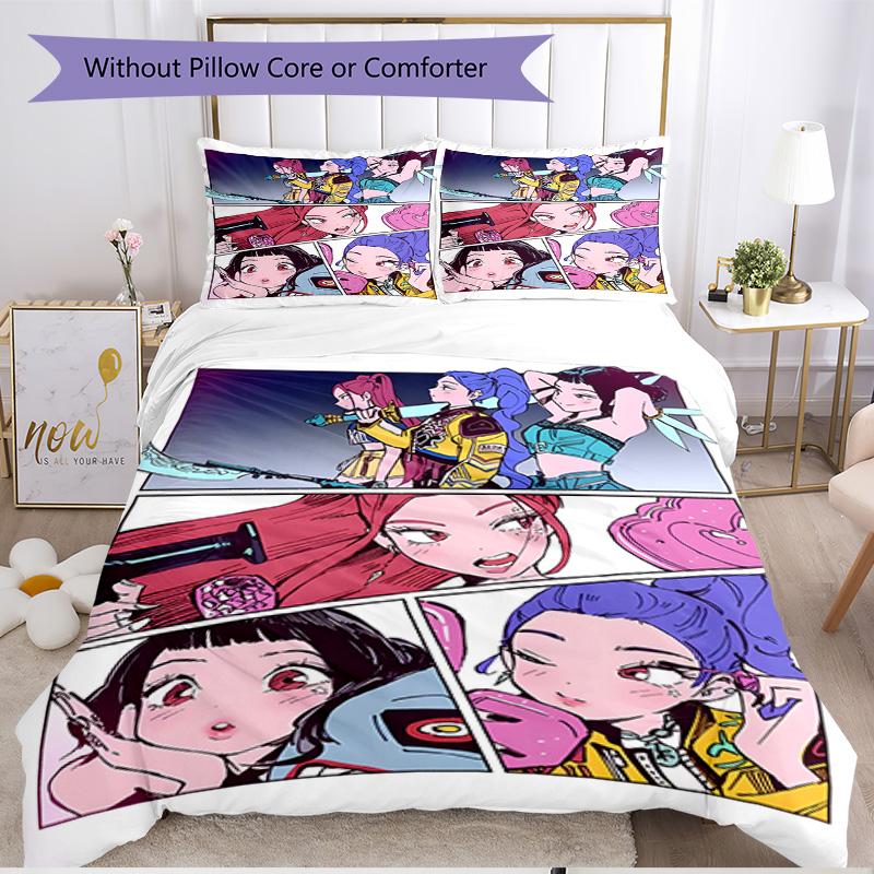 3pcs Duvet Cover Set (1*Duvet Cover + 2*Pillowcase, Without Core), KPop Demon Hunters Print Soft All‑Season Bedding Set, Home Bedroom Decor Gift