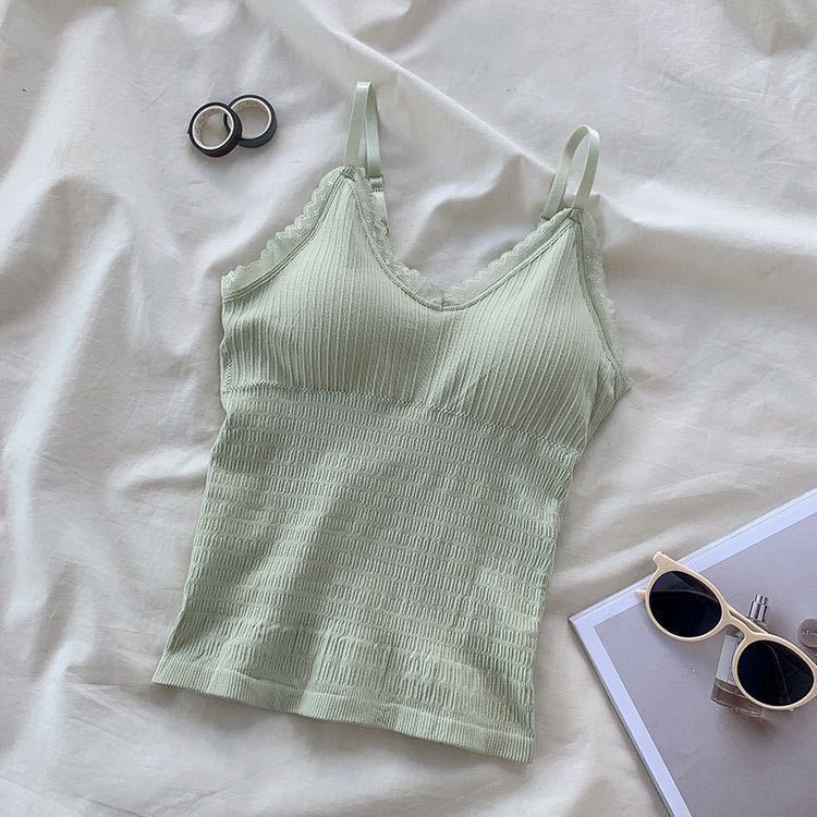 

Красивая бретелька сзади со встроенным бюстгальтером, жилет на подтяжках, мягкие уютные летние U-образные сексуальные однотонные майки с лямкой на бретельках L светло-зеленый