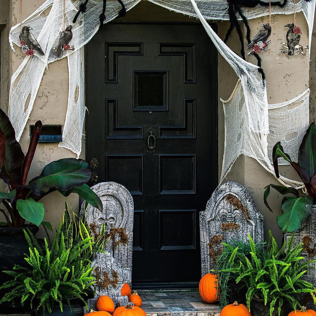 12pcs Wooden Crow Pendants Halloween Party Decoration Black Crow Hanging Wood Sign Ghost Festival Skull Crow Hanging Ornaments