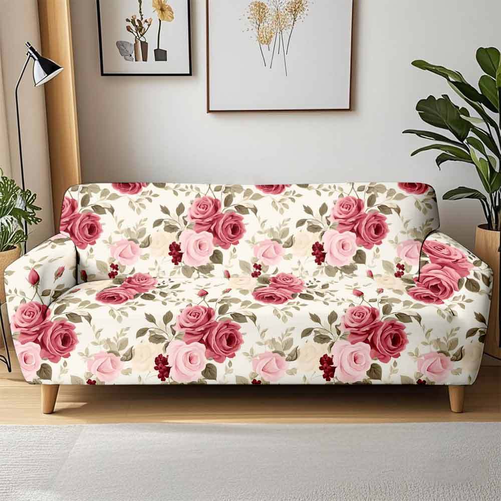 

1pc Elegant Watercolor Rose Flower Print Stretch Sofa Cover, Removable Washable Furniture Protector for Living Room 1pc Single set(90-140cm)