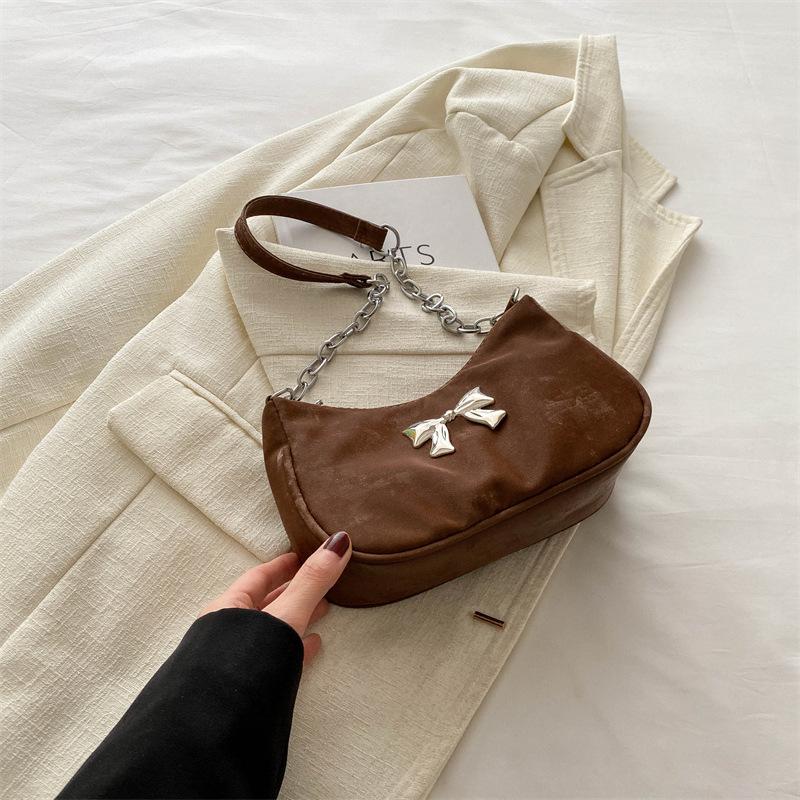 Korean Version Trendy One-shoulder Armpit Bag 2025 New Texture Foreign Style Bow Design Fashionable and Simple One-shoulder Messenger Bag