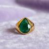 Natural Green Emerald Ring, 925 Sterling Silver Ring, 22k Gold Fill, Mens Signet Ring, Emerald Cut Pear Gemstone Ring