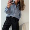 Women's summer striped shirt long-sleeved lapel loose shirt