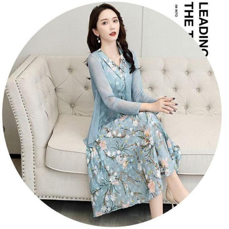 Two-Piece Chiffon Dress Women's Belly Cover Long Skirt Top Sun Coat Skirt