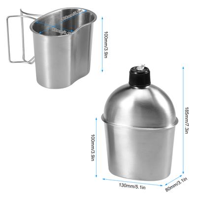 Cantil Militar Portátil de Aço Inoxidável com Conjunto de Copos para Acampamento ao Ar Livre, Caminhada, Mochilismo, Piquenique, Sobrevivência