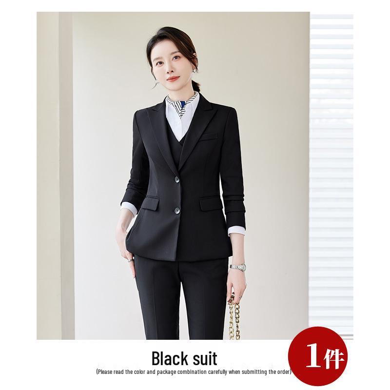 Professional Women's Autumn Suit Set - Formal Workwear for Hotel Front Desk Manager with Long-Sleeved Jacket and Pants