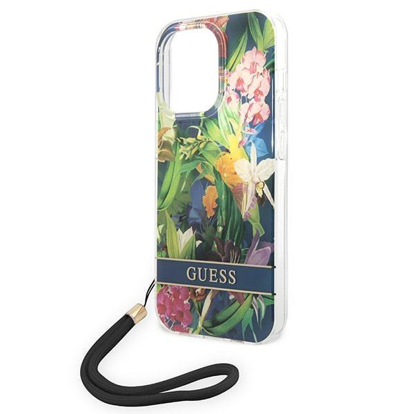 Guess Guohcp14Lhflsb Iphone 14 Pro 6,1 Niebieski/Blue Hardcase Flower Strap