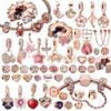 Rose Gold DIY Bracelet Kit with Floral Animal Heart Zircon Charms Beads for Women Jewelry Making Fashion Gift