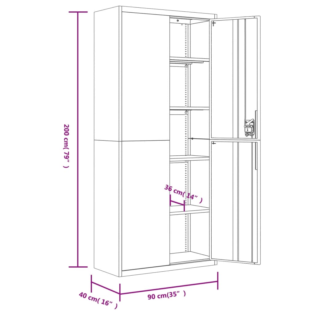 Filing Cabinet Black 90x40x200 cm Steel