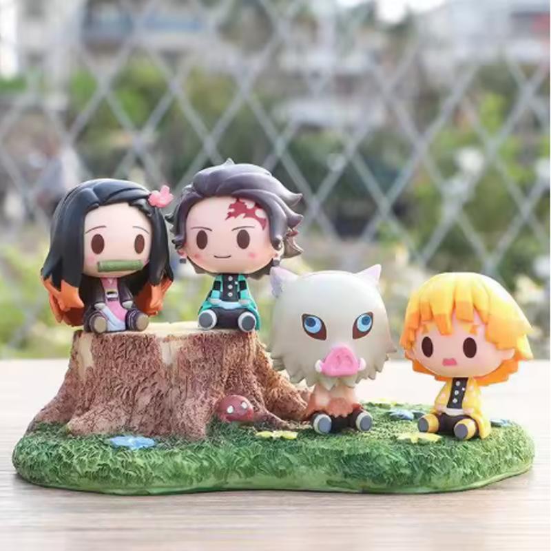 4Pcsset Q Version Demon Slayer Sitting Ghost Doll 4Cm Tanjiro Nidouzi Inosuke Zenizu Figure Action Figure Movie Model Toys***
