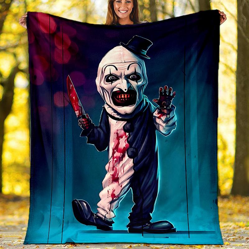 Art the Clown Terrifier printed throw blanket—lightweight,soft,warm;versatile blanket for all seasons—perfect as &air-conditioning throw,nap blanket