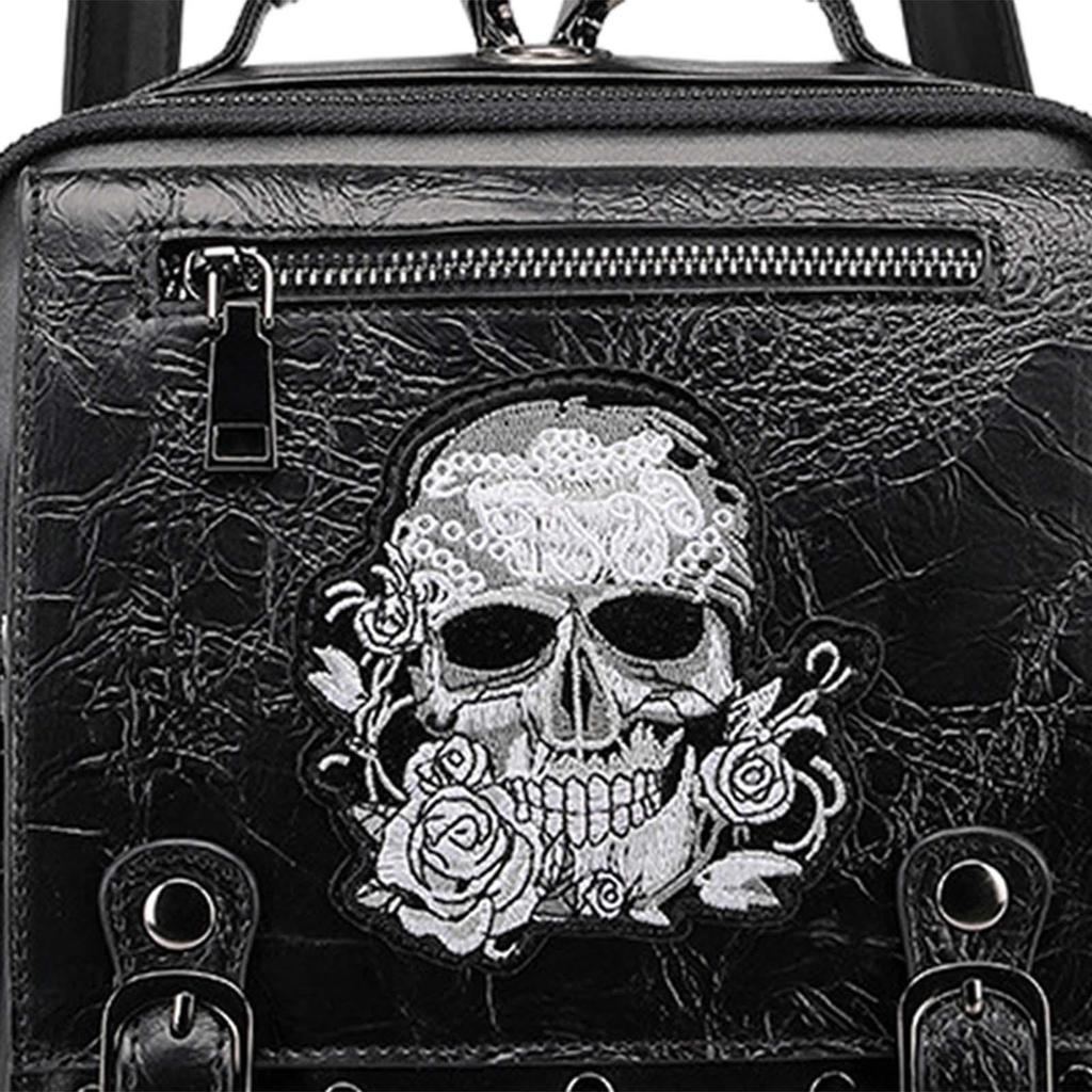 Skull Laptop Backpack, Embroidered punk Hiking Daypack Leather Backpack for shopping Boy Men
