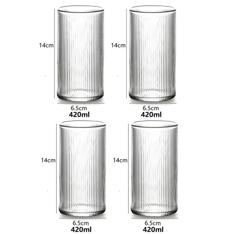 6/4/2/1Pcs Japanese Ribbed Glass Coffee Mug Heat-Resistant Striped Glass Cup Transparent Home Drink Juice Water Beer Wine Glass