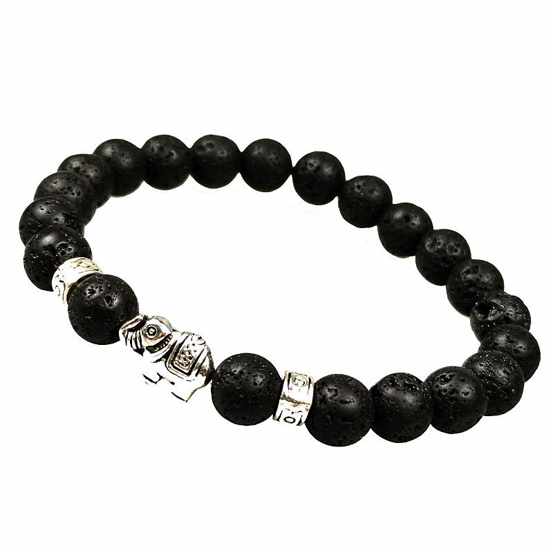 Natural Volcanic Stone Elephant Bracelet - Fashion Accessory for Men, Women, and Couples 8MM, 18.5-19CM