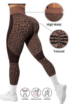 High-Waisted Leopard Yoga Pants for Women, Butt-Lifting Quick-Dry Fitness Leggings, European Style Slim Elastic Trousers