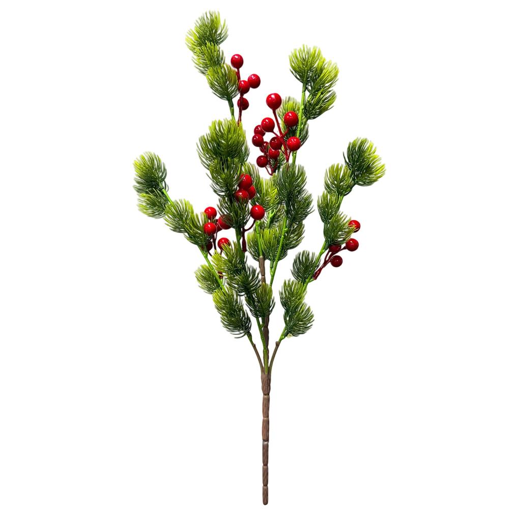 Artificial Christmas Branch Bundle with Red Berries, for Holiday Home Decor, Festive Tabletop and Mantel Ornament
