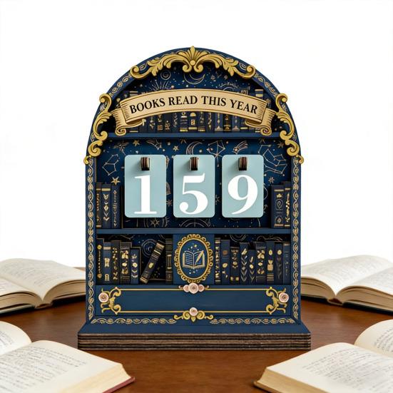 Book Read This Year Counter Track Up to 999 Book Wooden Annual Reading Goal Challenge Tracker with Number Signs Bookshelf Decoration Book Lovers Gift