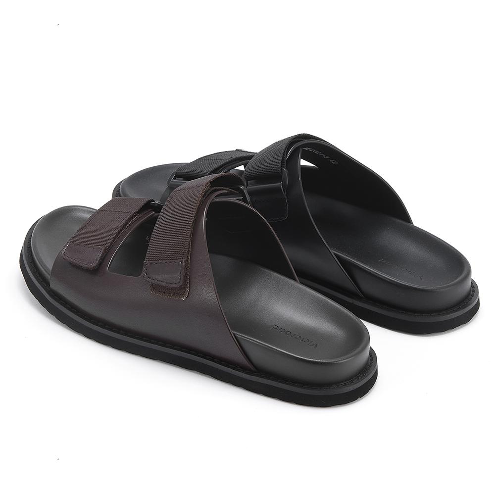 2025 New Design Top Layer Cow Leather Beach Slippers for Men Non-Slip Summer Flat Sandals Embroidered Logo Wholesale Pour Homme