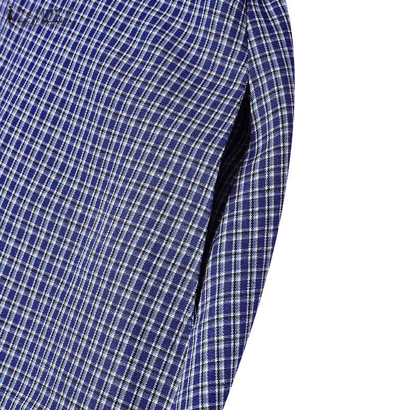 ZANZEA Casual dames overhemdjurk met omgeslagen kraag, ruitprint, losse korte mouwen