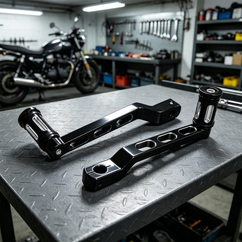 Motorcycle Gear Control Lever Pair, Machined Metal Replacement Set with Rubber Grip Peg Detail for Daily Maintenance