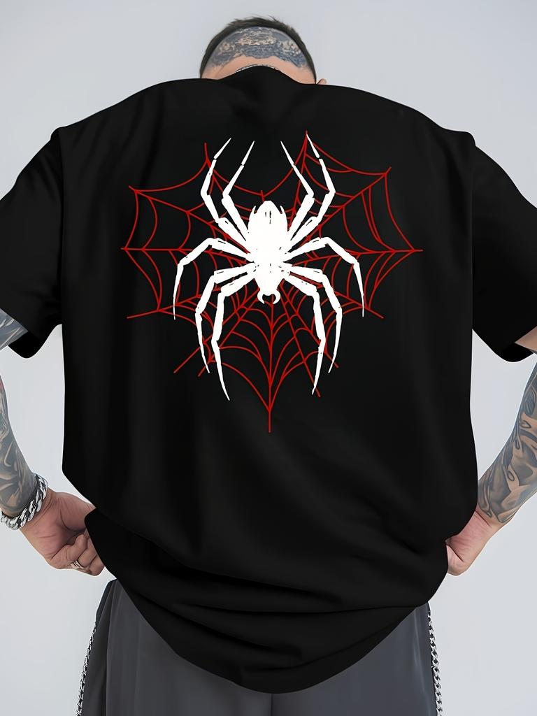 1PC Premium Black Spider Web Print T-Shirt for Men, Trendy Slim Fit, Gift for Men