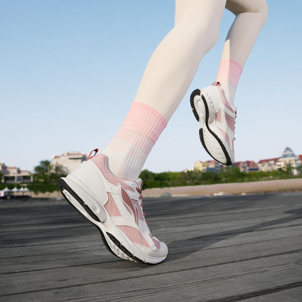 New LiNing Cushioning Slip Resistant Abrasion Resistant Breathable Low Top Running Shoes Women's White Pink ARSU068-4