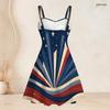 Women Plus Size Spaghetti Strap Off Shoulder Dress Glitter Wave Star Firework Holiday Print Swing Dress