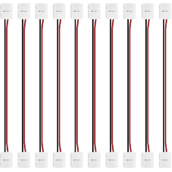 LightingWill 10pcs Pack Strip to Strip with Wire Solderless Snap Down 2Conductor LED Strip Connector for 10mm Wide 5050 5630 Single Color Flex LED
