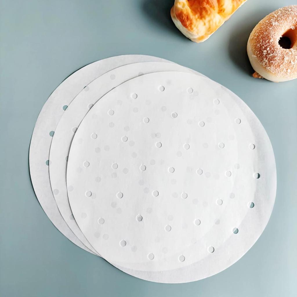 150 PCS Bamboo Steamer Liners, Round Air Fryer Parchment Paper with Holes, 10 Inches Anti-Stick Steamer Liner, White Steamer Paper