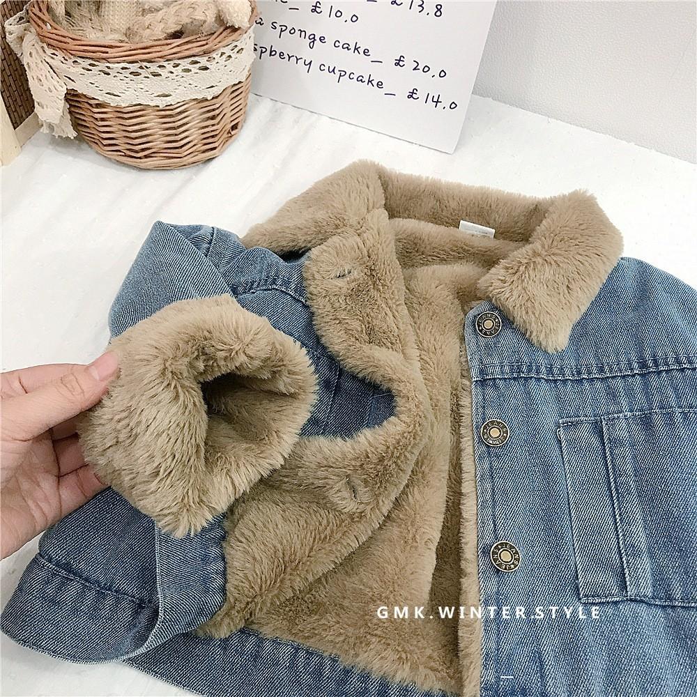 

2-6 Years OId Thick Warm Kids Boys Girls Denim Coat Velvet Fur Jackets Outerwear Autumn Winter Children Overcoat 90cm