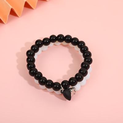 2 Braccialetti Bianco Nero Coppia Amico Abbinati Magnete Amore