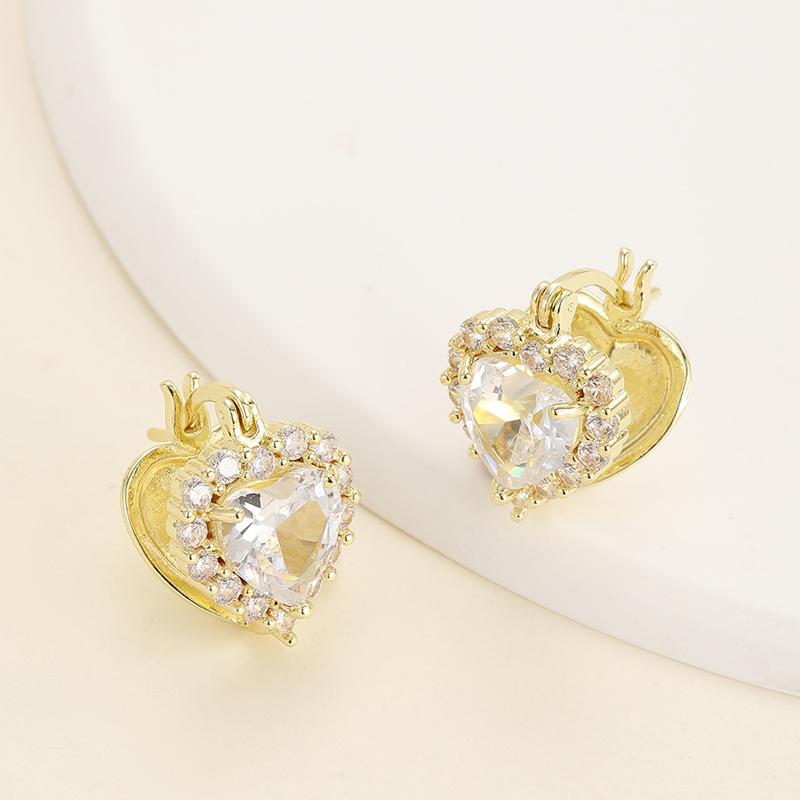 Luxury Gold Color Heart Shaped Cz Hoop Earrings Women Sparkling Classic Halo Earrings Setting Zircon Women Dating Fine Zircon золотой