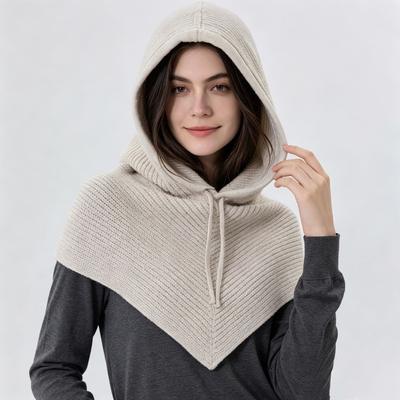 Solid Color Balaclava Hat Scarf Windproof One-Piece Neck Collar Winter Girls Beanies Hat  for Women