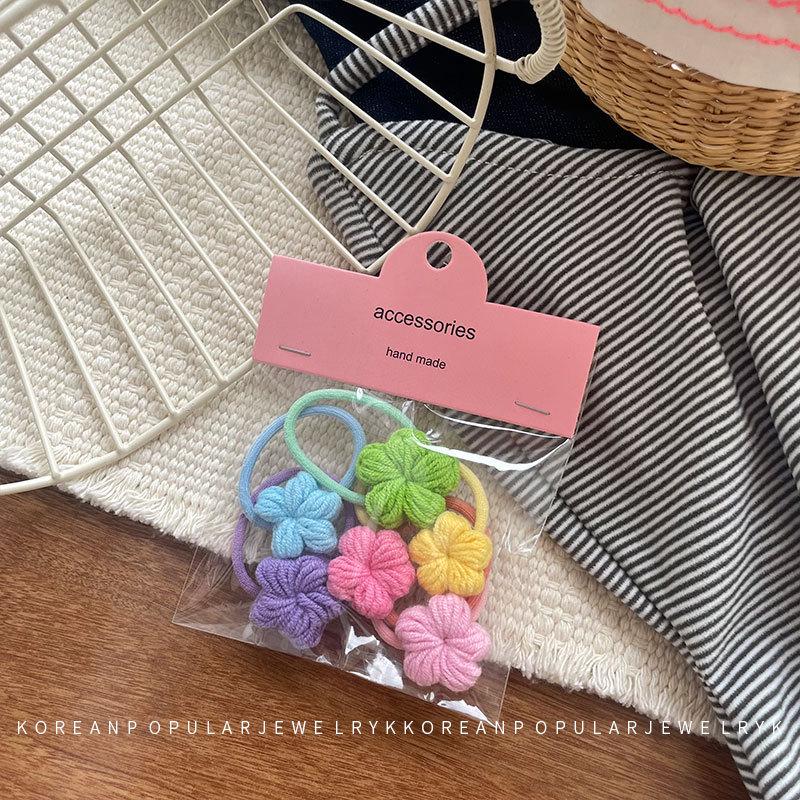 Handmade Korean Crochet Flower Hair Accessory Set for Autumn: Women's & Children's Ponytail Ties & Sweet Side Bang Clips