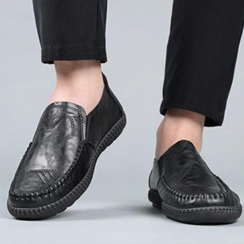 Fashion Plain Flat Men's Leather Shoes Slip-on Legitimate Adults New In Promotion Sale Size 44 Fashion 2025 Pu Male Casual Shoe Classic