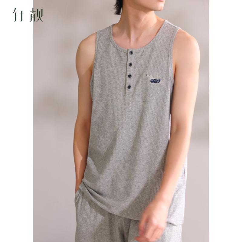 Xuan Liang Men's Sleepwear Summer Thin Cotton Tank Top Sleeveless Shorts Set Large Size Waffle Cool Home Clothes