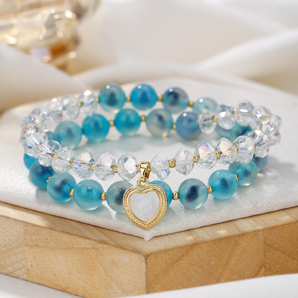 Bracelet de Perles en Agate Naturelle et Cristal Autrichien - Bijou Vintage Haut de Gamme pour Femme