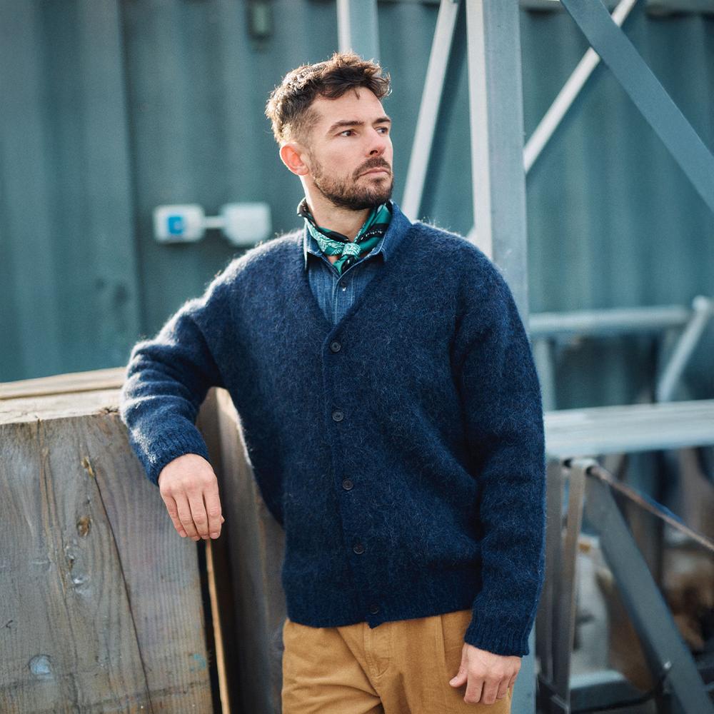 Guernsey Woollens Alpaca V-Neck Cardigan - Navy