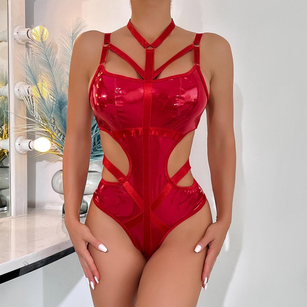 Women's Sexy Underwear Tight Lacquer Leather Hollow Back Underwear