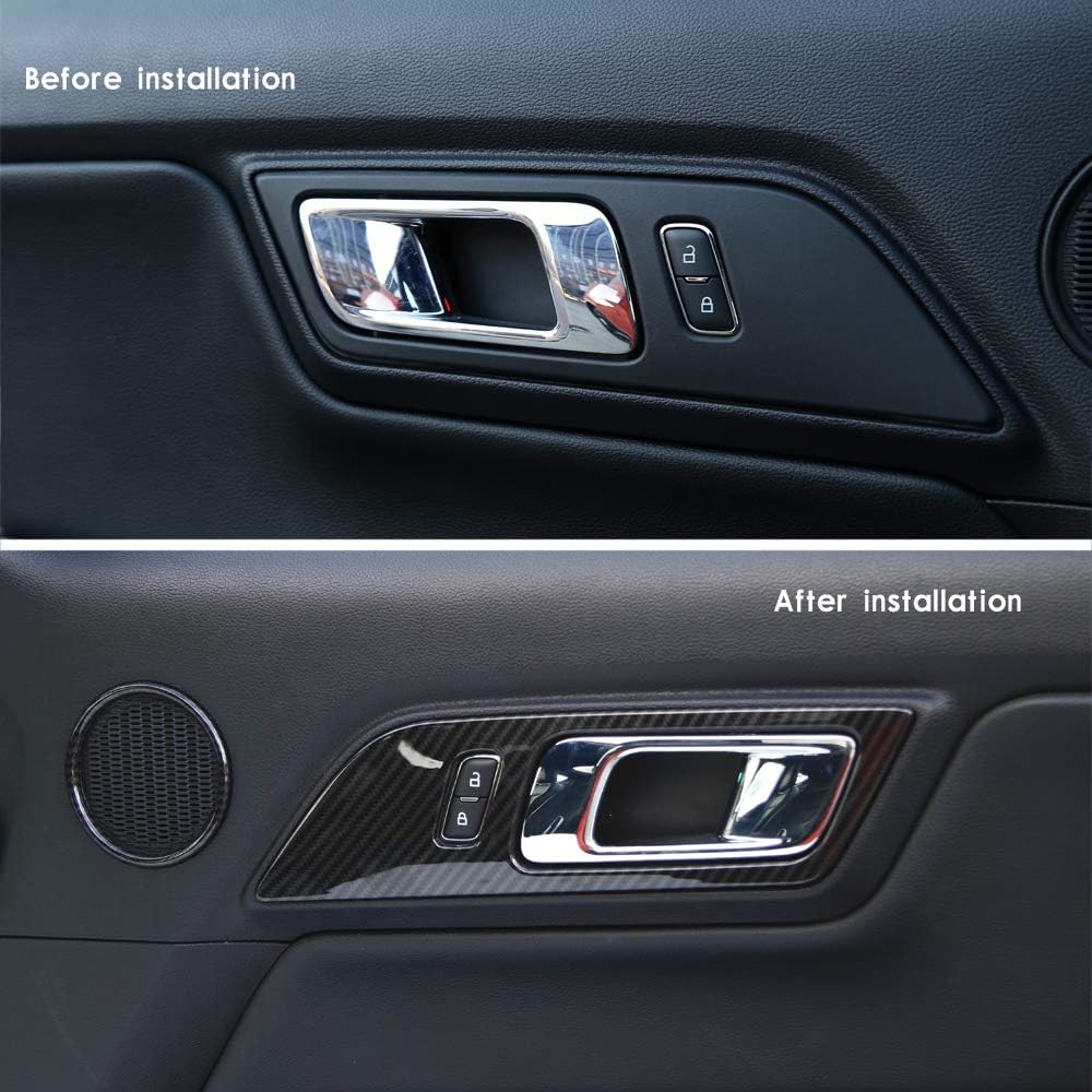 RT-TCZ Car Door Interior Handle Button Decoration Moulding Frame Cover Trim for Ford Mustang 2015 2016 2017 2018 2019 2020 2021(Carbon Fiber Veins)