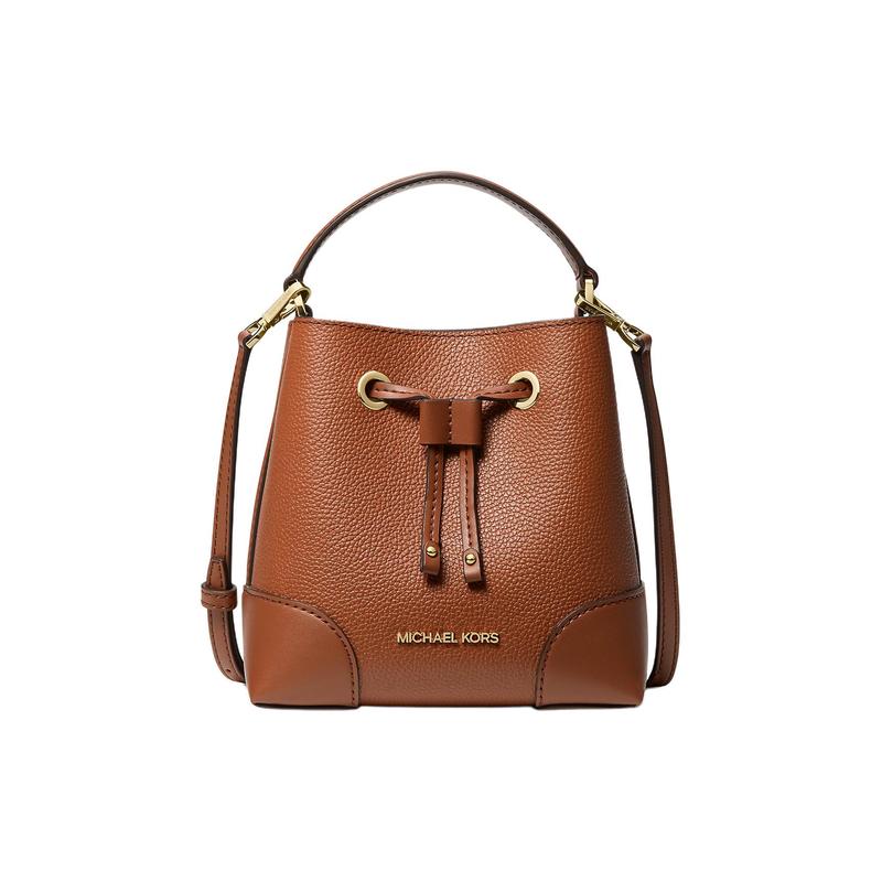 MICHAEL KORS Logo Pebbled Leather Bucket Bag Shoulder Crossbody Handbag Small Women s Brown коричневый