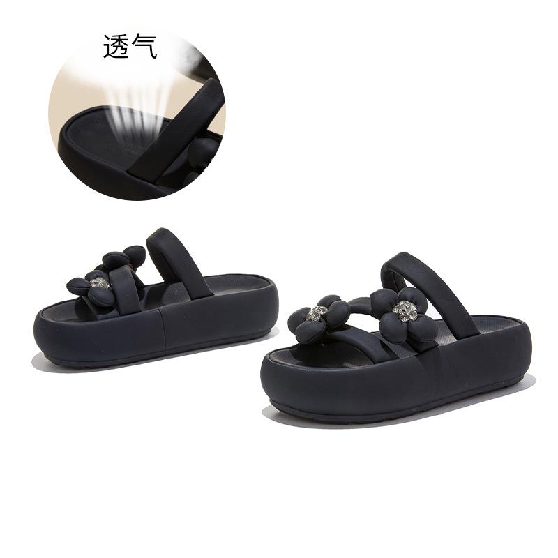 

Suction film bottom sandals women s outer wear summer new slippers women s small flowers casual word with fashion versatile half mop 35 чёрный