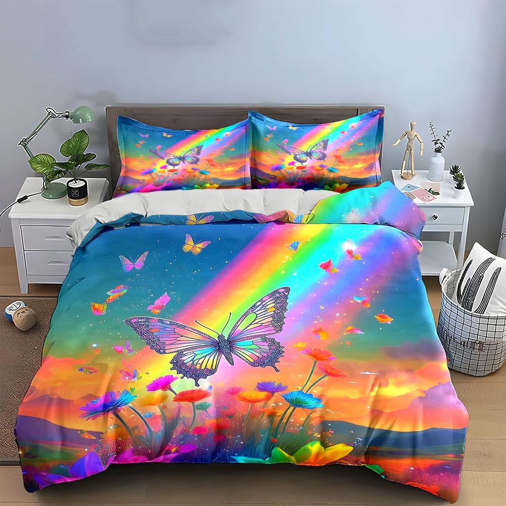 Set Regalo Farfalla Arcobaleno Ispirato alla Natura Raffinato Set Lenzuola Tre Pezzi Regalo Per Bambini e Adulti