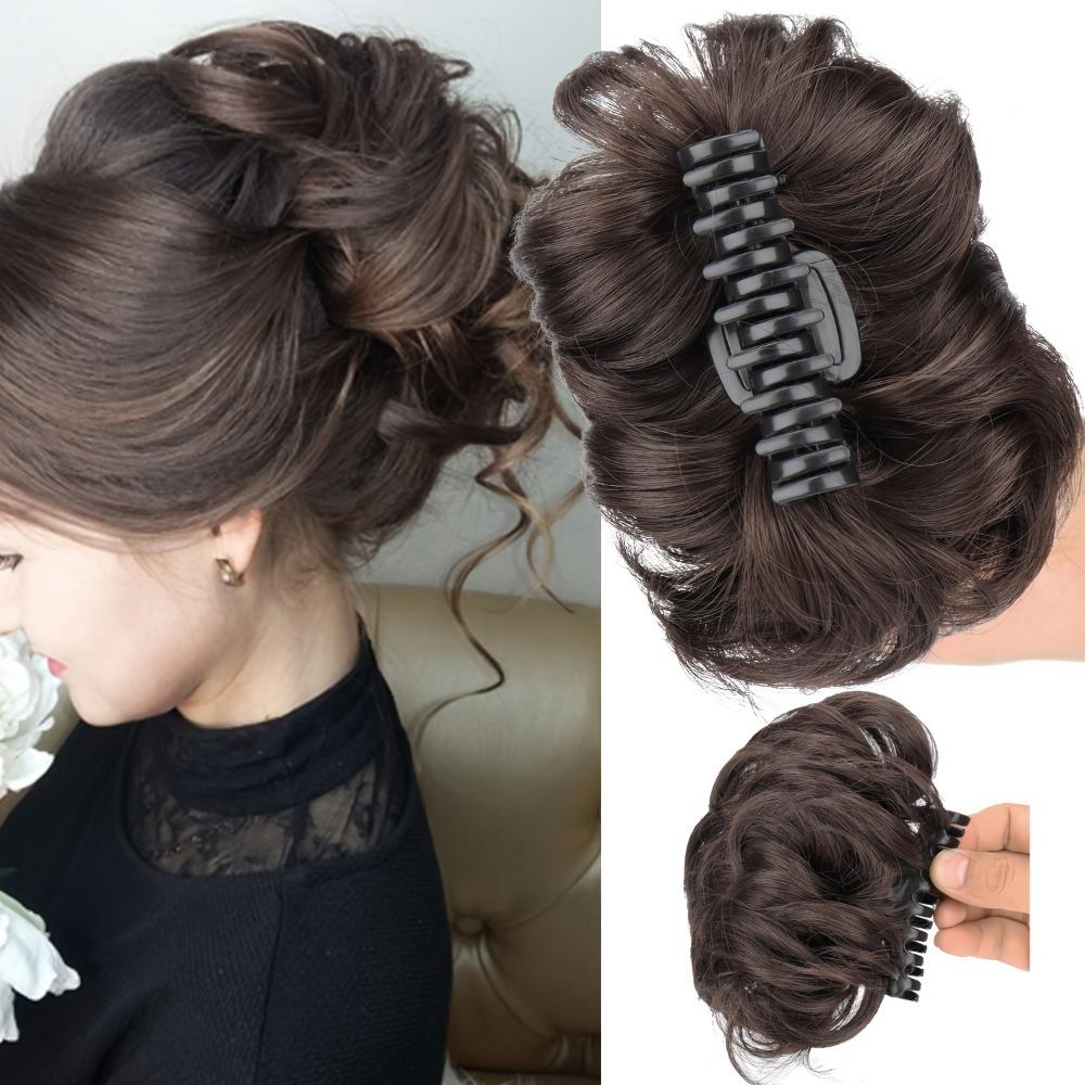 Updo Synthetic Wavy Hair Bun Hair Extensions Claw Clip On Donut Chignon  for Women Girls
